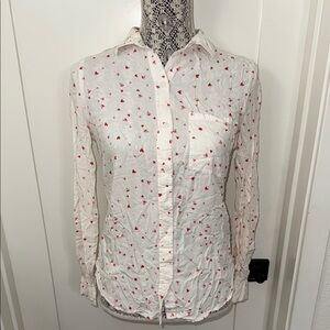 BEACHLUNCHLOUNGE "Alana" Lightweight White & Red Heart Button Down Shirt